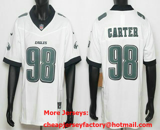 Men's Philadelphia Eagles #98 Jalen Carter Limited White FUSE Jersey