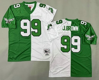 Men's Philadelphia Eagles #99 Jerome Brown Green White Split 1990 Throwback Jersey