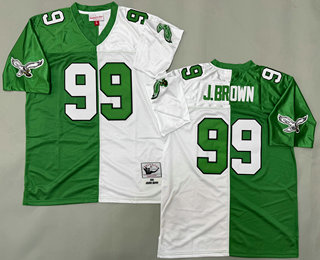 Men's Philadelphia Eagles #99 Jerome Brown Green White Split 2000 Throwback Jersey