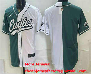 Men's Philadelphia Eagles Blank Green White Split Stitched Jersey