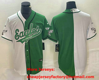 Men's Philadelphia Eagles Blank White Green Two Tone Cool Base Stitched Baseball Jersey