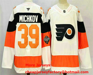 Men's Philadelphia Flyers #39 Matvei Michkov White 2024 With A Patch Stitched Jersey