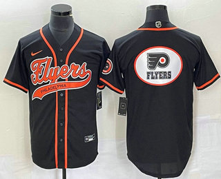 Men's Philadelphia Flyers Black Team Big Logo Cool Base Stitched Baseball Jersey