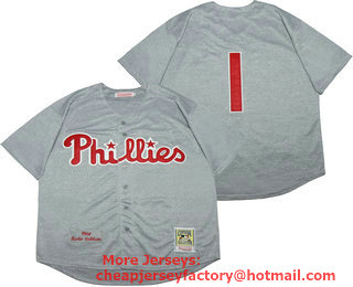 Men's Philadelphia Phillies #1 Chuck Klein 1950 Gray Wool Throwback Stitched MLB Cooperstown Collection Jersey By Mitchell & Ness