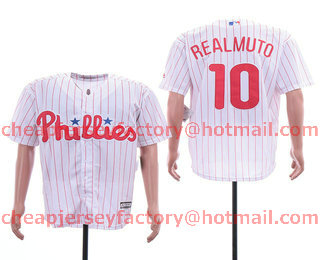 Men's Philadelphia Phillies #10 J.T. Realmuto White Home Stitched MLB Cool Base Jersey