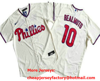 Men's Philadelphia Phillies #10 JT Realmuto Cream Cool Base Jersey