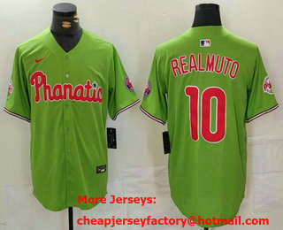 Men's Philadelphia Phillies #10 JT Realmuto Green With Patch Stitched Cool Base Nike Jersey
