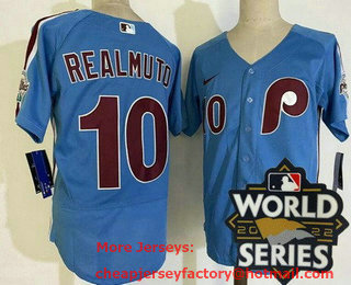 Men's Philadelphia Phillies #10 JT Realmuto Light Blue 2022 World Series Authentic Jersey