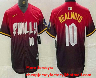 Men's Philadelphia Phillies #10 JT Realmuto Red 2024 City Player Number Cool Base Jersey