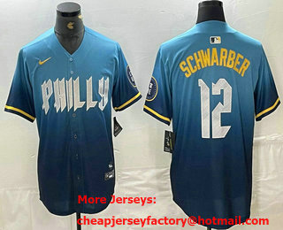 Men's Philadelphia Phillies #12 Kyle Schwarber Blue 2024 City Connect Limited Stitched Jersey