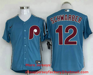 Men's Philadelphia Phillies #12 Kyle Schwarber Blue Cooperstown Throwback Cool Base Nike Jersey