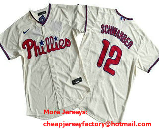 Men's Philadelphia Phillies #12 Kyle Schwarber Cream Cool Base Jersey