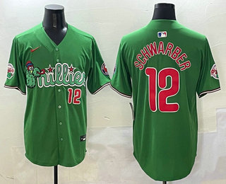 Men's Philadelphia Phillies #12 Kyle Schwarber Green Fashion Cool Base Jersey 02