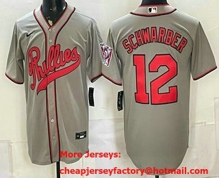 Men's Philadelphia Phillies #12 Kyle Schwarber Name Gray 2026 Field of Dreams Stadium Stitched Jersey