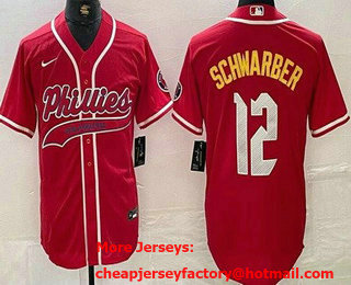 Men's Philadelphia Phillies #12 Kyle Schwarber Red Fashion Baseball Jersey