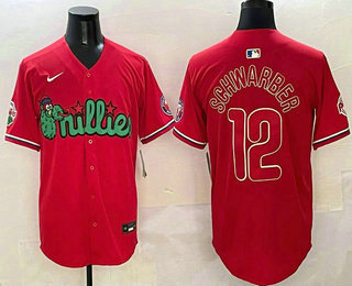 Men's Philadelphia Phillies #12 Kyle Schwarber Red Fashion Cool Base Jersey