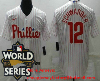 Men's Philadelphia Phillies #12 Kyle Schwarber White 2022 World Series Cool Base Jersey