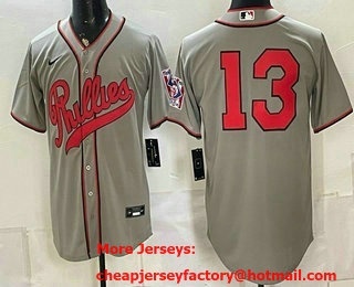 Men's Philadelphia Phillies #13 Rafael Marchan Grey 2026 Field of Dreams Stadium Stitched Jersey