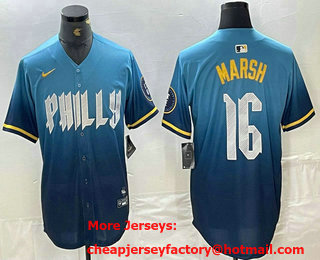 Men's Philadelphia Phillies #16 Brandon Marsh Blue 2024 City Connect Limited Stitched Jersey