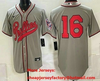 Men's Philadelphia Phillies #16 Brandon Marsh Grey 2026 Field of Dreams Stadium Stitched Jersey