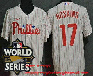 Men's Philadelphia Phillies #17 Rhys Hoskins White 2022 World Series Cool Base Jersey