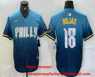 Men's Philadelphia Phillies #18 Johan Rojas Blue 2024 City Connect Limited Stitched Jersey