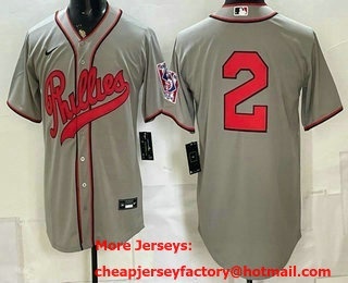 Men's Philadelphia Phillies #2 Justin Crawford Grey 2026 Field of Dreams Stadium Stitched Jersey