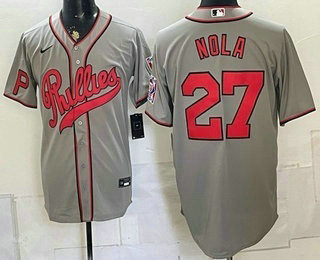 Men's Philadelphia Phillies #27 Aaron Nola Gray 2026 Field of Dreams Stadium Stitched Jersey