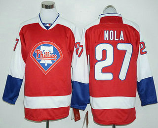 Men's Philadelphia Phillies #27 Aaron Nola Red Long Sleeve Baseball Jersey