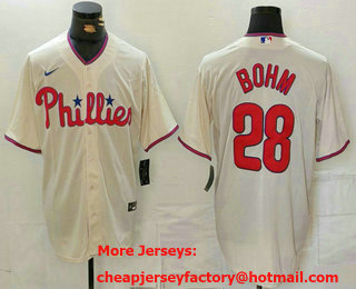 Men's Philadelphia Phillies #28 Alec Bohm Cream Cool Base Stitched Jersey