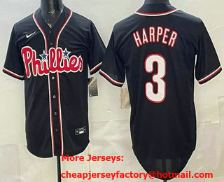 Men's Philadelphia Phillies #3 Bryce Harper 2026 Black Fashion Cool Base Jersey