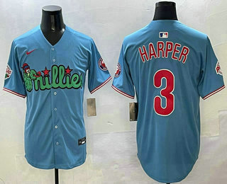 Men's Philadelphia Phillies #3 Bryce Harper Blue Fashion Cool Base Jersey