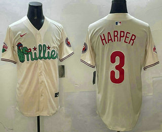Men's Philadelphia Phillies #3 Bryce Harper Cream Fashion Cool Base Jersey
