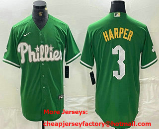 Men's Philadelphia Phillies #3 Bryce Harper Green 2024 City Connect Stitched Jersey