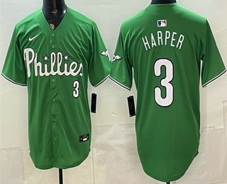Men's Philadelphia Phillies #3 Bryce Harper Green Limited Stitched Jersey