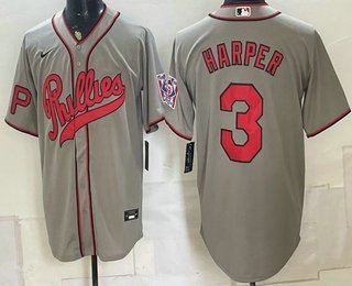 Men's Philadelphia Phillies #3 Bryce Harper Grey 2026 Field of Dreams Stadium Stitched Jersey