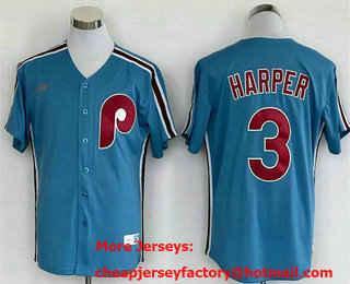 Men's Philadelphia Phillies #3 Bryce Harper Light Blue Cooperstown Collection Stitched MLB Nike Jersey