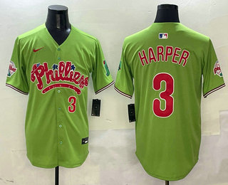 Men's Philadelphia Phillies #3 Bryce Harper Light Green Fashion Cool Base Jersey