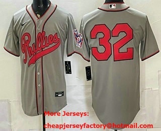 Men's Philadelphia Phillies #32 Steve Carlton Grey 2026 Field of Dreams Stadium Stitched Jersey
