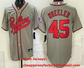 Men's Philadelphia Phillies #45 Zack Wheeler Grey 2026 Field of Dreams Stadium Stitched Jersey