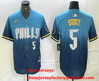 Men's Philadelphia Phillies #5 Bryson Stott Blue 2024 City Player Number Cool Base Stitched Jersey 01