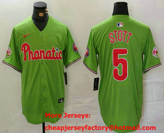 Men's Philadelphia Phillies #5 Bryson Stott Green With Patch Stitched Cool Base Nike Jersey