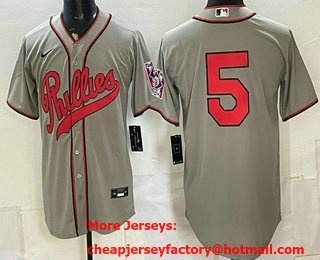 Men's Philadelphia Phillies #5 Bryson Stott Grey 2026 Field of Dreams Stadium Stitched Jersey