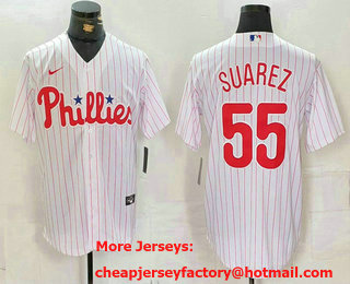 Men's Philadelphia Phillies #55 Alec Bohm White Pinstripe Stitched Cool Base Jersey