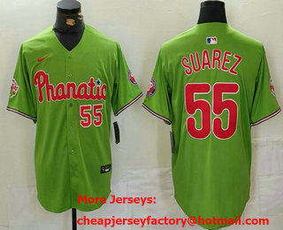 Men's Philadelphia Phillies #55 Ranger Suarez Number Green With Patch Stitched Cool Base Nike Jersey