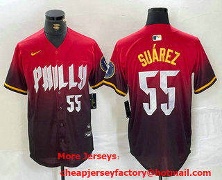 Men's Philadelphia Phillies #55 Ranger Suarez Number Red 2024 City Player Number Cool Base Jersey