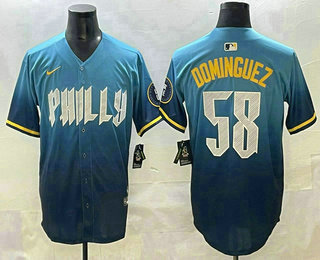 Men's Philadelphia Phillies #58 Seranthony Dominguez Blue 2024 City Connect Limited Stitched Jersey