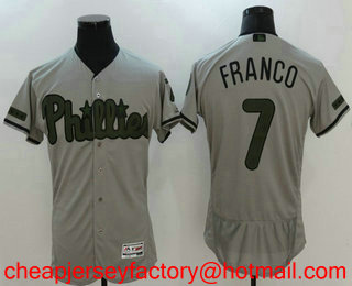 Men's Philadelphia Phillies #7 Maikel Franco Gray with Green Memorial Day Stitched MLB Flex Base Jersey