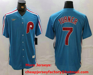 Men's Philadelphia Phillies #7 Trea Turner Blue Cooperstown Throwback Cool Base Nike Jersey