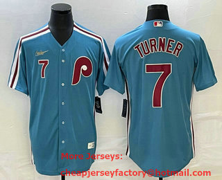 Men's Philadelphia Phillies #7 Trea Turner Blue Cooperstown Throwback Cool Base Nike Jersey